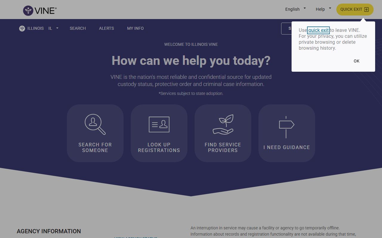 Illinois VINE portal for McDonough County inmate custody and case notifications