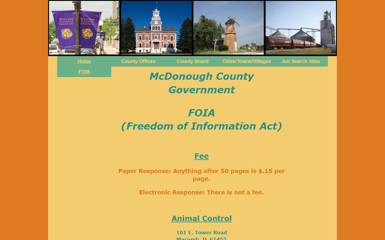 McDonough County FOIA page used to request a jail booking photo or mugshot record