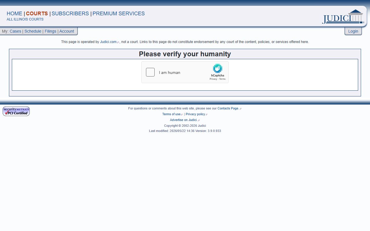 Judici case search page for McDonough County court records after an arrest