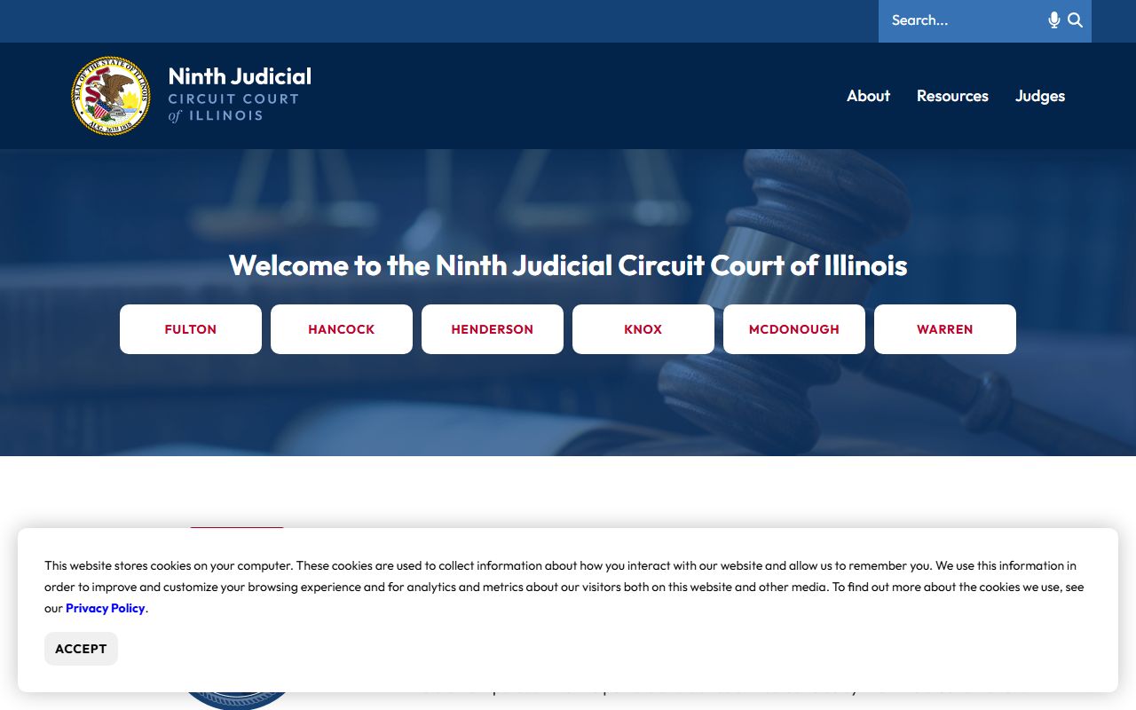 Ninth Judicial Circuit homepage linking McDonough County court records and case search
