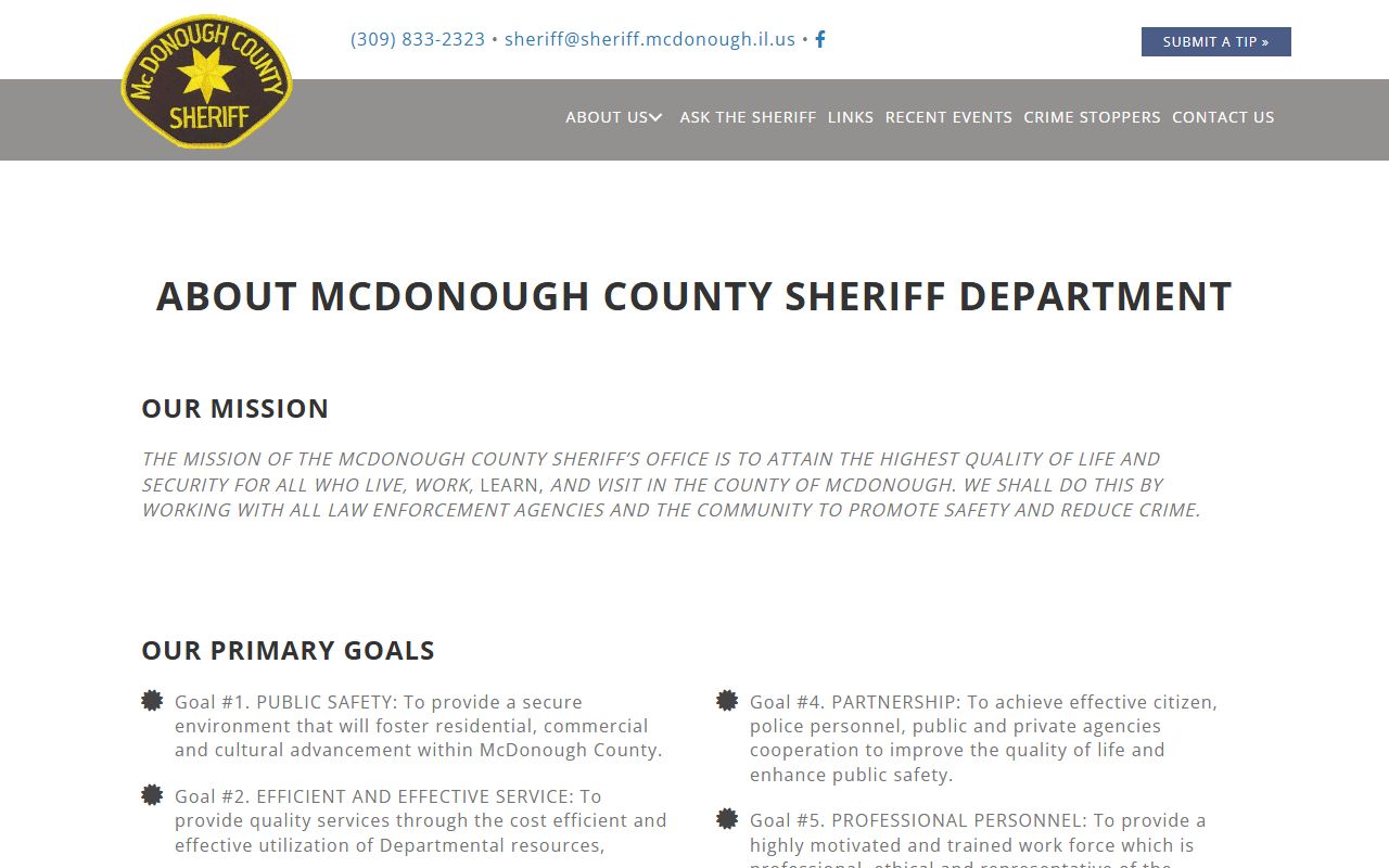 McDonough County jail visitation schedule and rules for inmates in custody