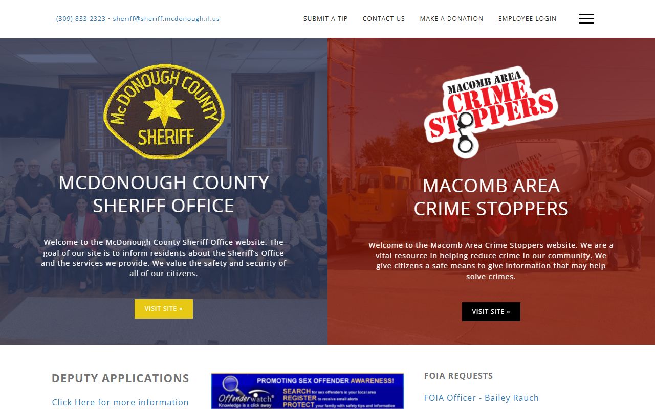 McDonough County Sheriff homepage, the operator of the McDonough County Jail