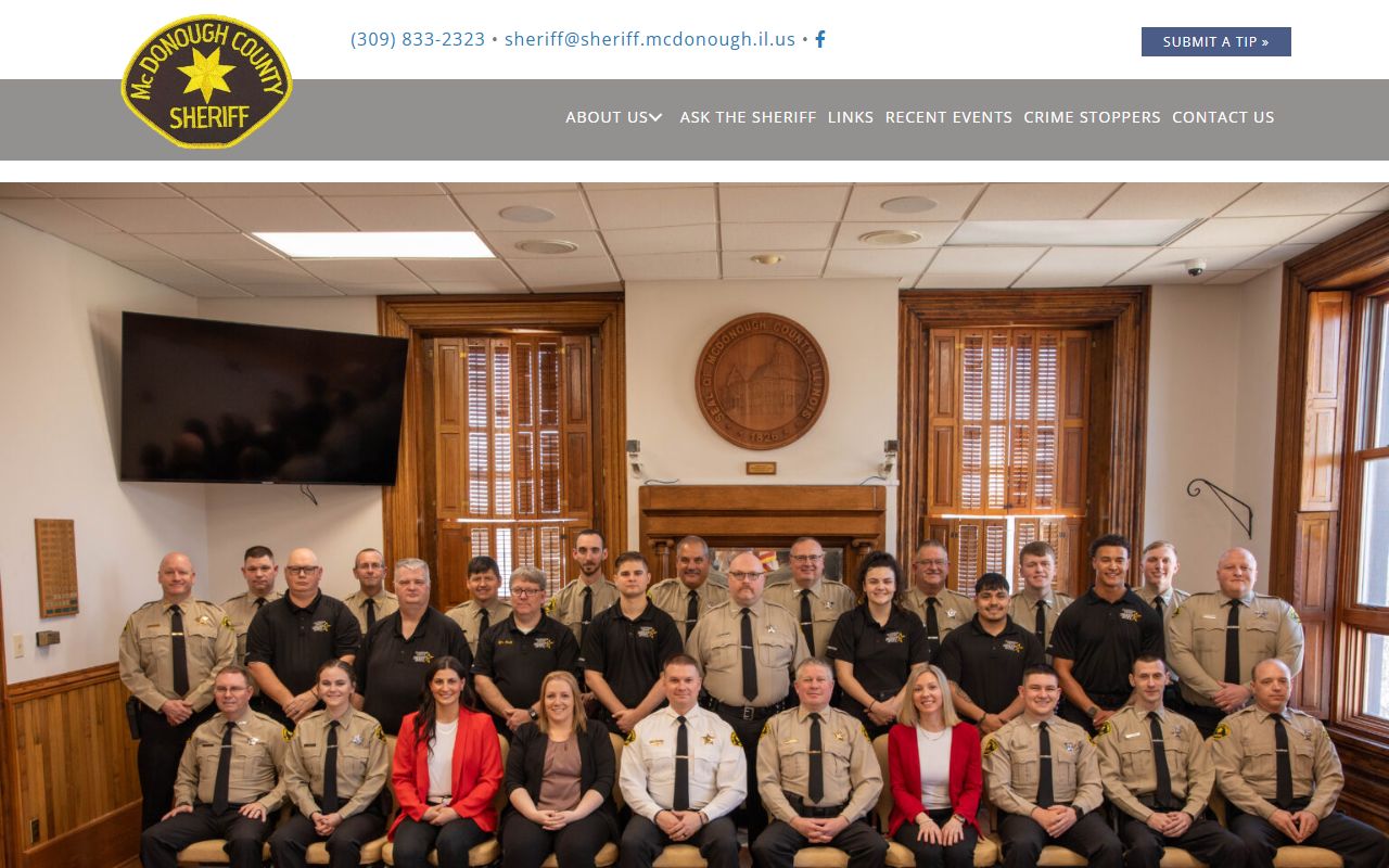 McDonough County Sheriff office page showing the jail phone and FOIA officer for inmate records lookup